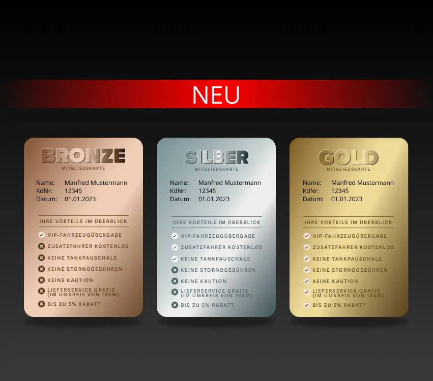 Mitgliedskarten der Autovermietung Mietwagen.nrw