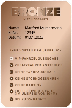 Bronzene Mitgliedskarte der Firma Mietwagen.nrw