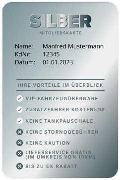 Silberne Mitgliedskarte der Firma Mietwagen.NRW
